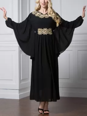 Morgana Plus Size Hijab Muslim Jubah Abaya Evening Gold Embellishment Short Sleeve Maxi Dress