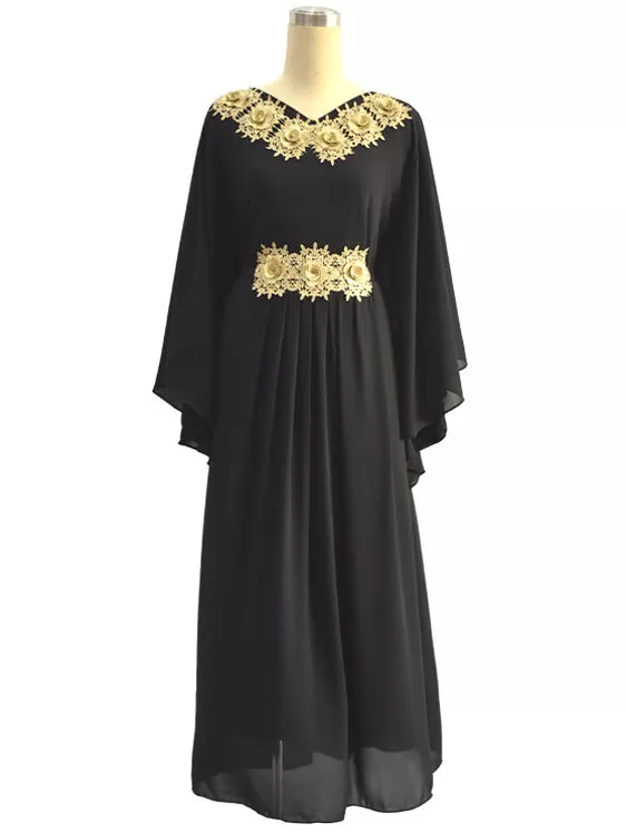 Morgana Plus Size Hijab Muslim Jubah Abaya Evening Gold Embellishment Short Sleeve Maxi Dress