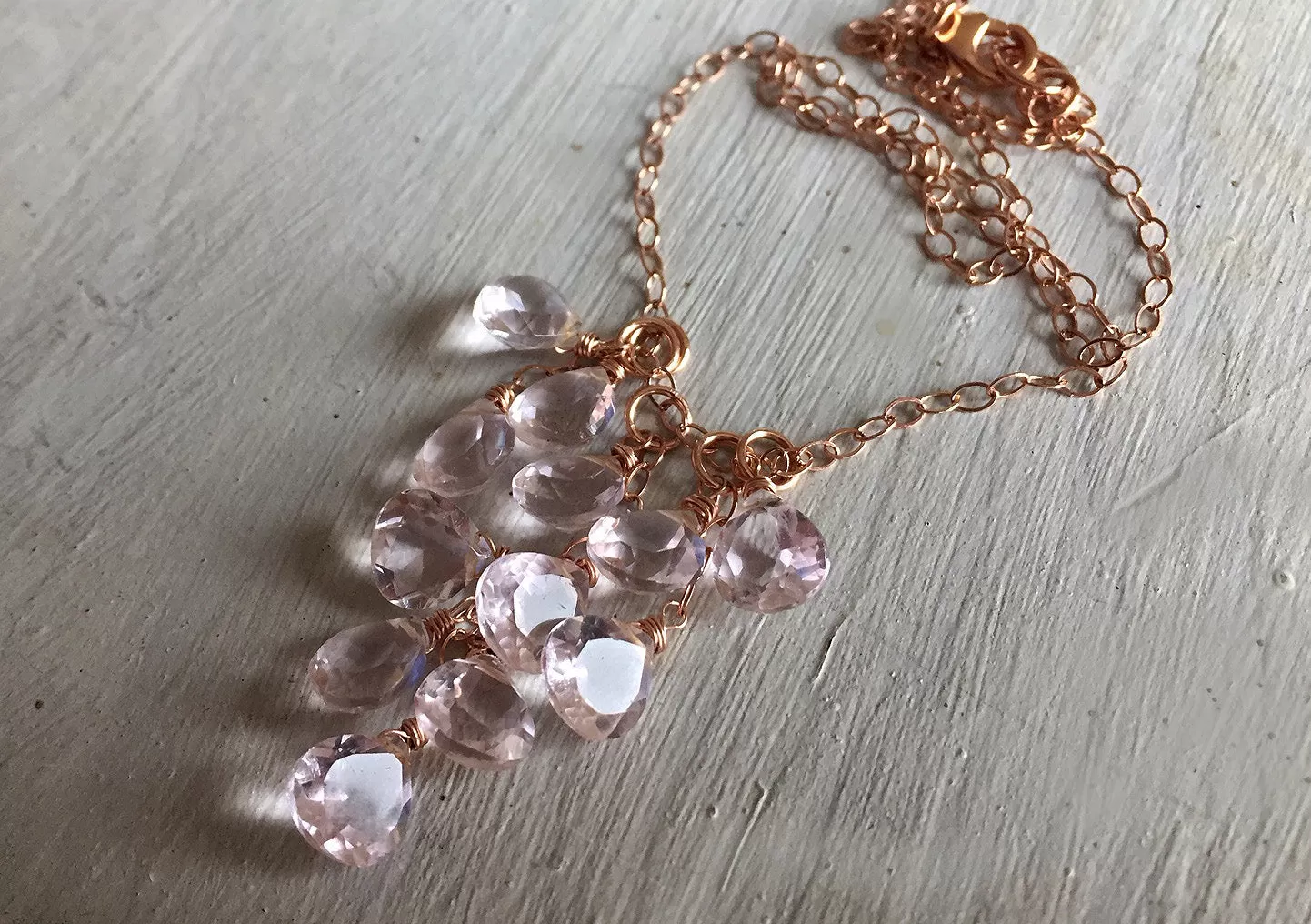 Morganite Pink Cluster Necklace, Metal Options