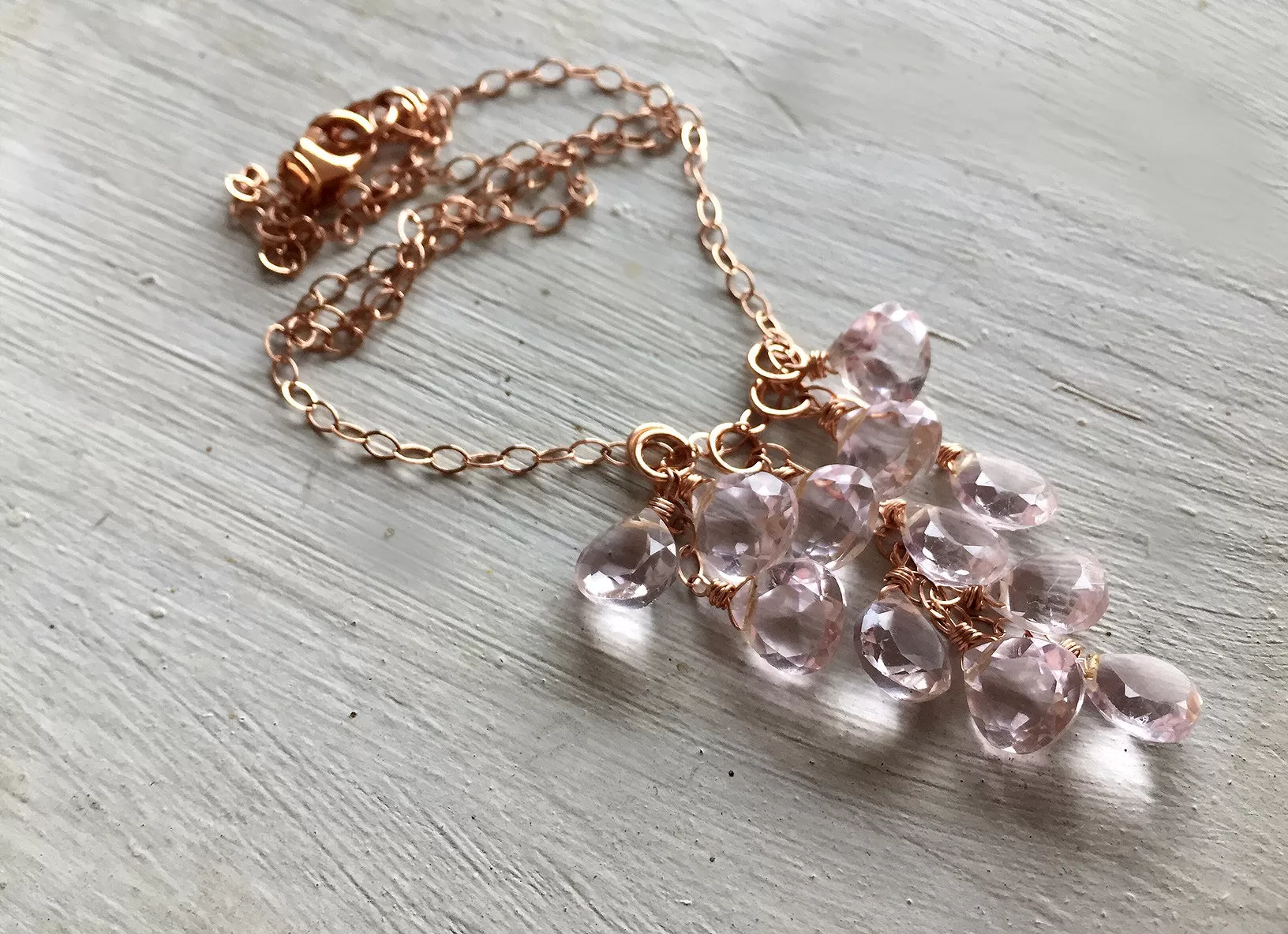 Morganite Pink Cluster Necklace, Metal Options