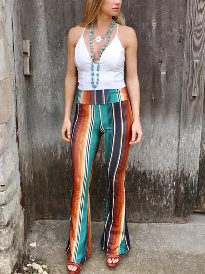 Multicolor Striped High Waist Bootcut Pants