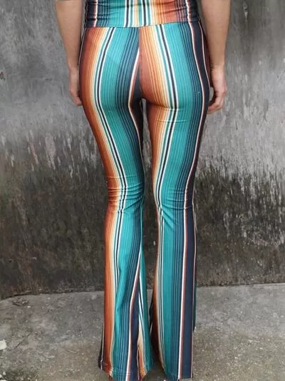 Multicolor Striped High Waist Bootcut Pants