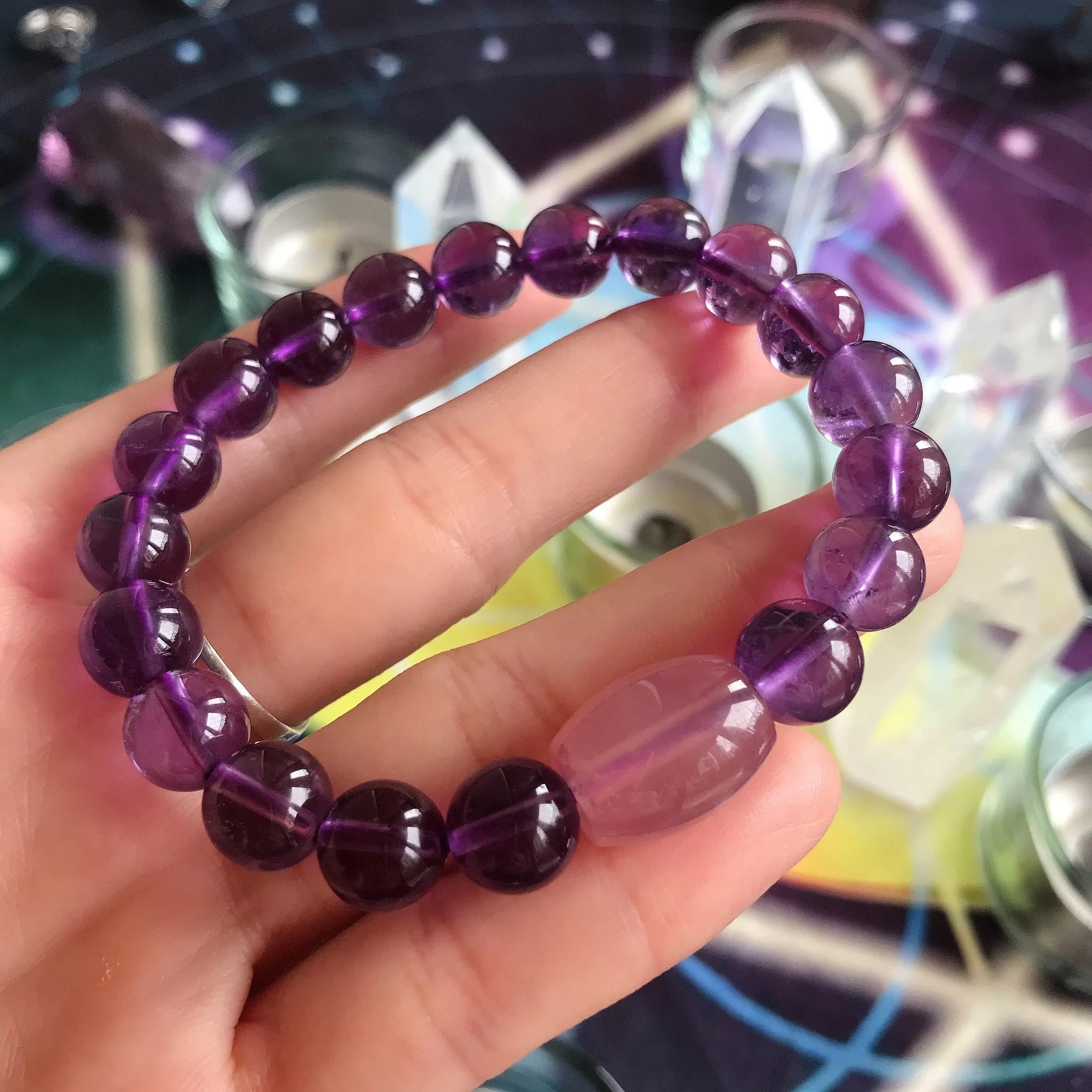 Natural Amethyst with Rose Quartz Mixed Healing Crystal Bracelet | Crown Third Eye Heart Chakra Reiki Healing