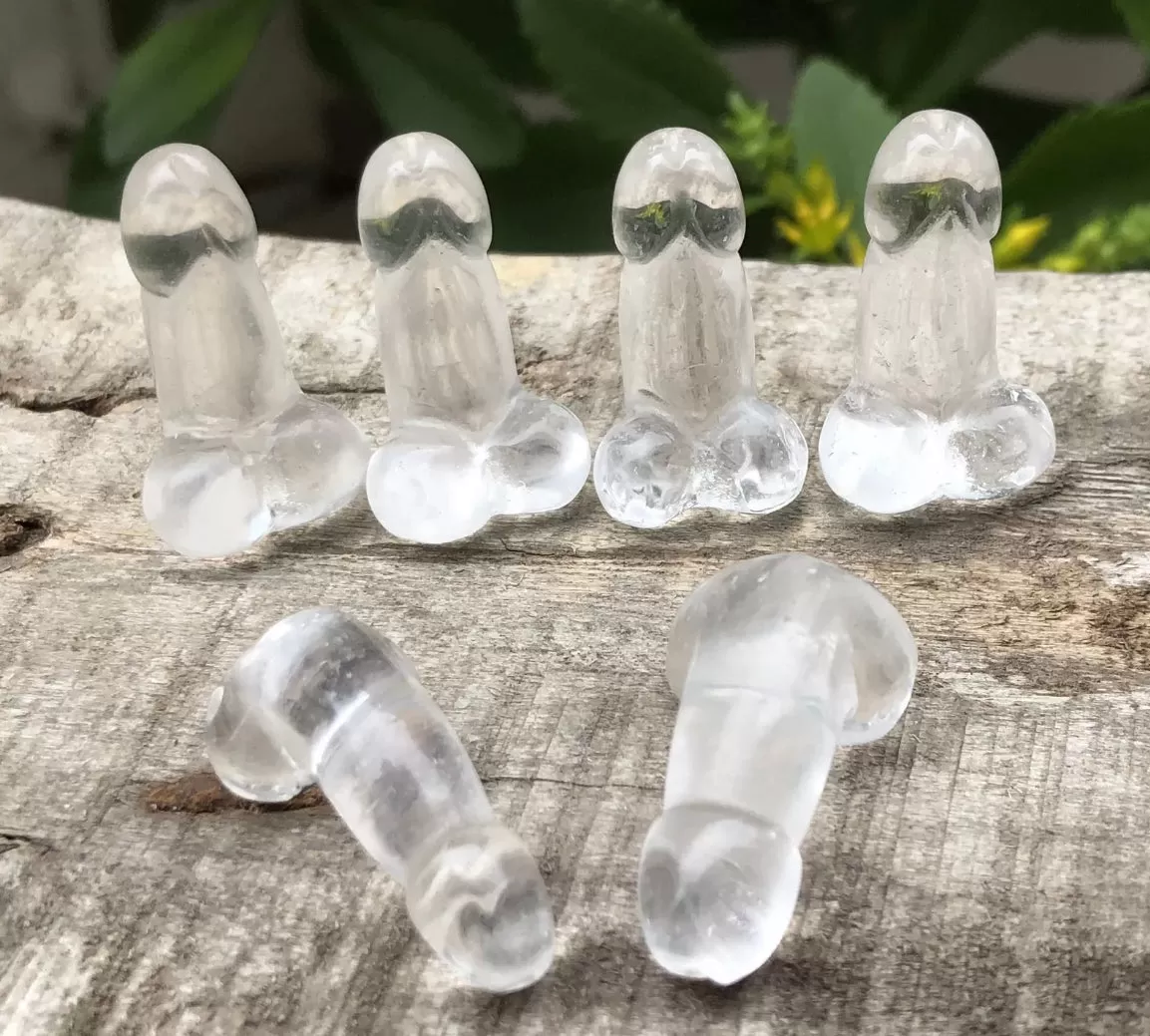 Natural Clear Quartz gemstone carved  Penis