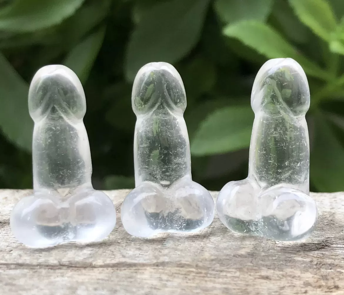 Natural Clear Quartz gemstone carved  Penis