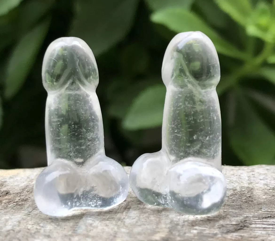 Natural Clear Quartz gemstone carved  Penis