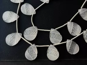 Natural Crystal Frosted Carved pear Shape Beads