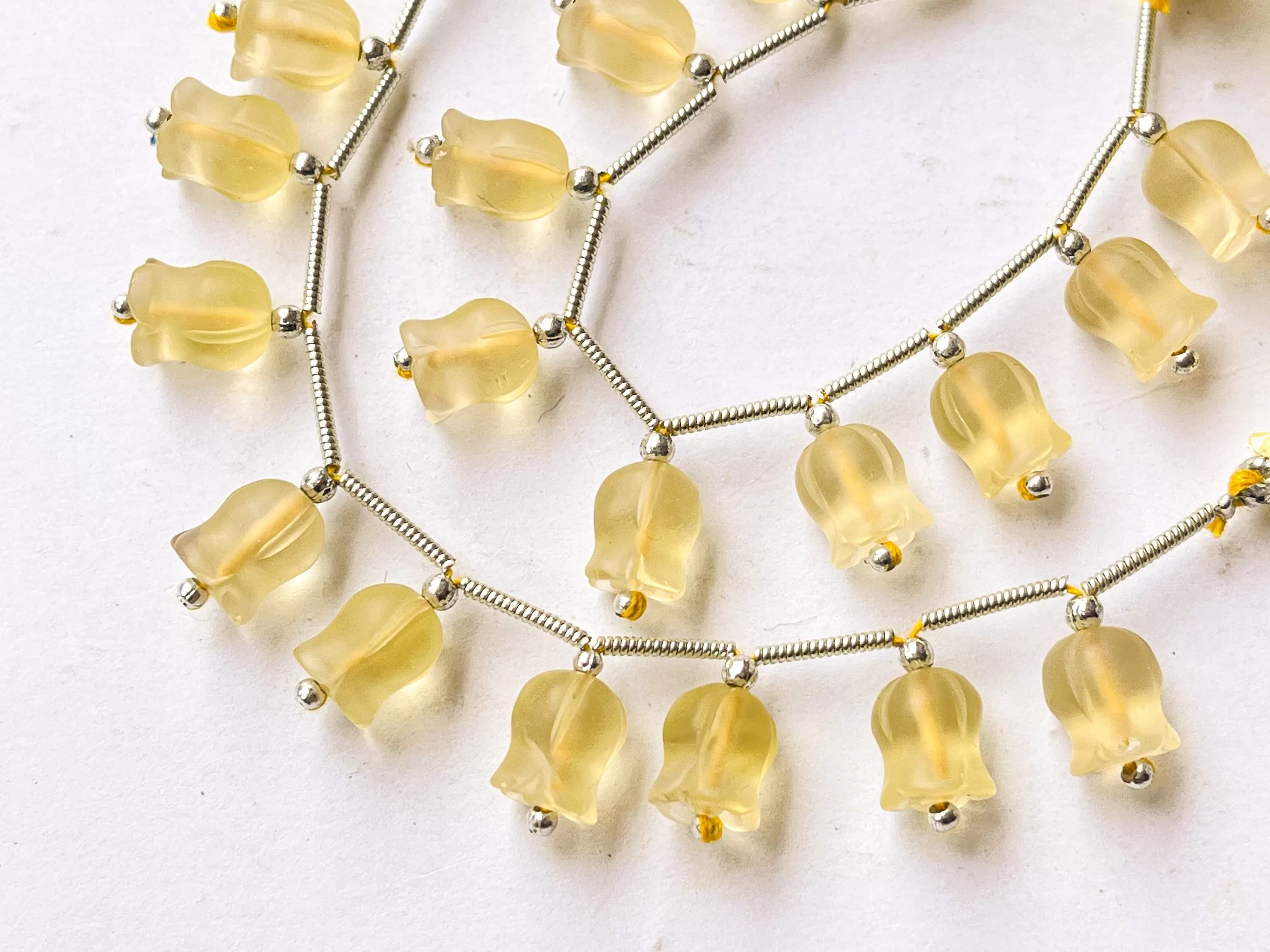 Natural Frost Lemon Quartz flower carving Lily of the valley shape beads