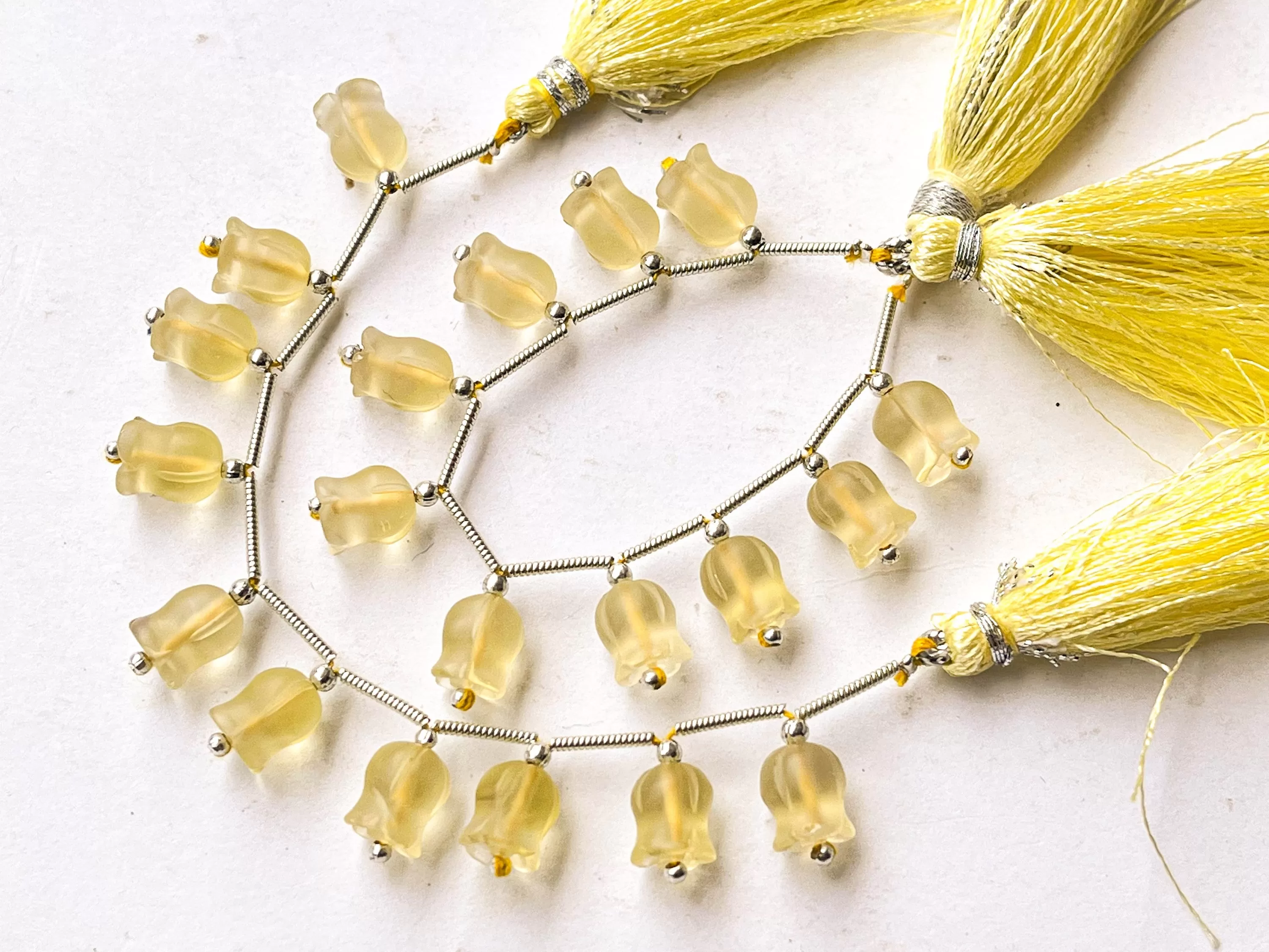 Natural Frost Lemon Quartz flower carving Lily of the valley shape beads