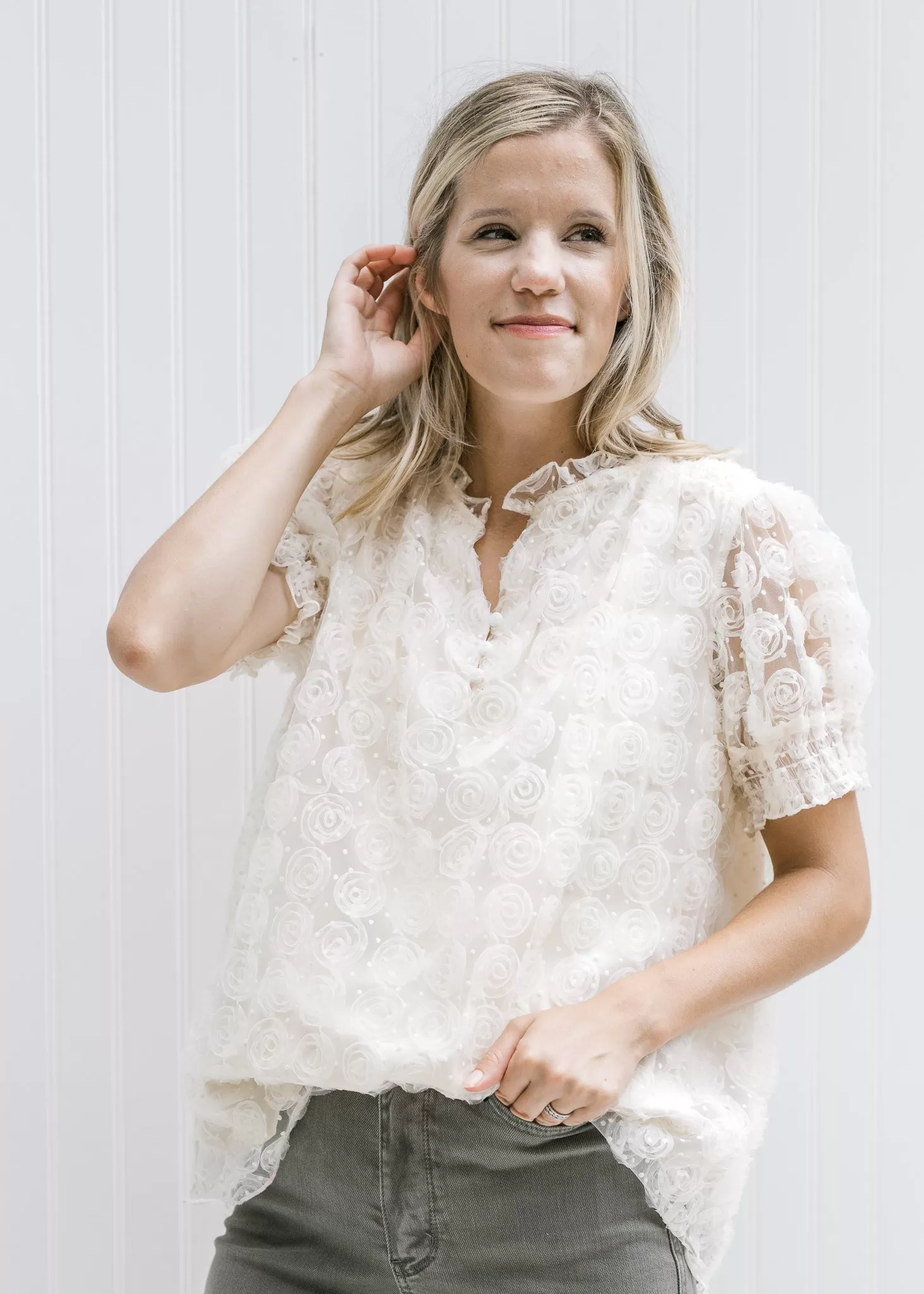 Natural Lace Floral Blouse