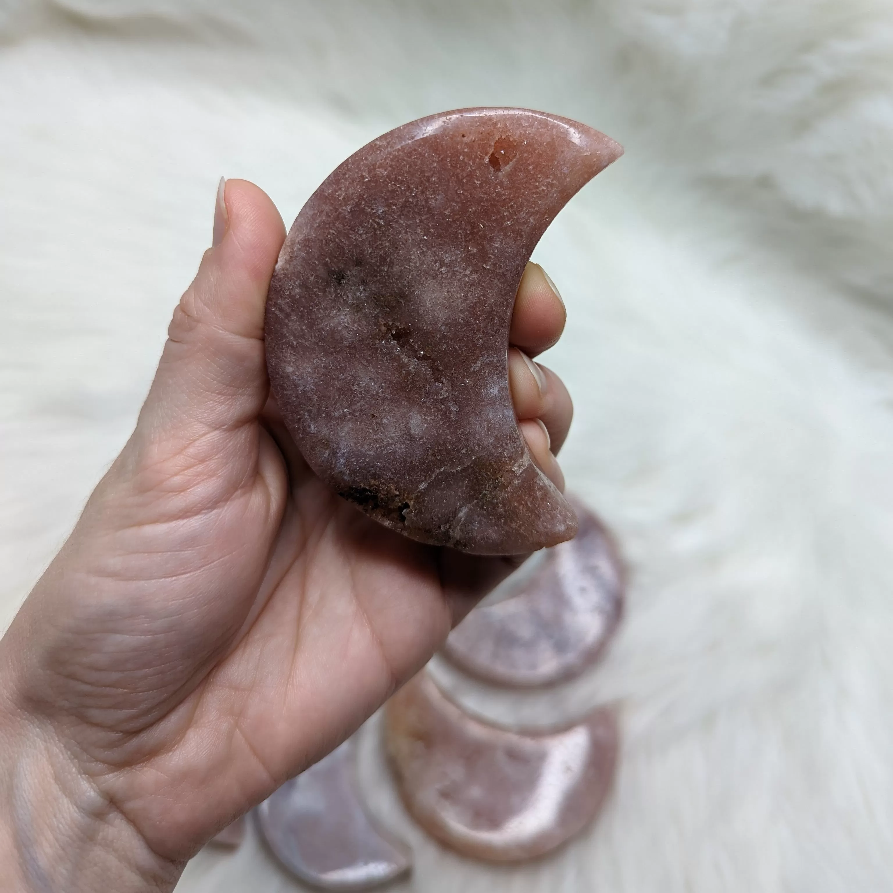 One DREAMY Pink Amethyst small Crescent Moon Carving