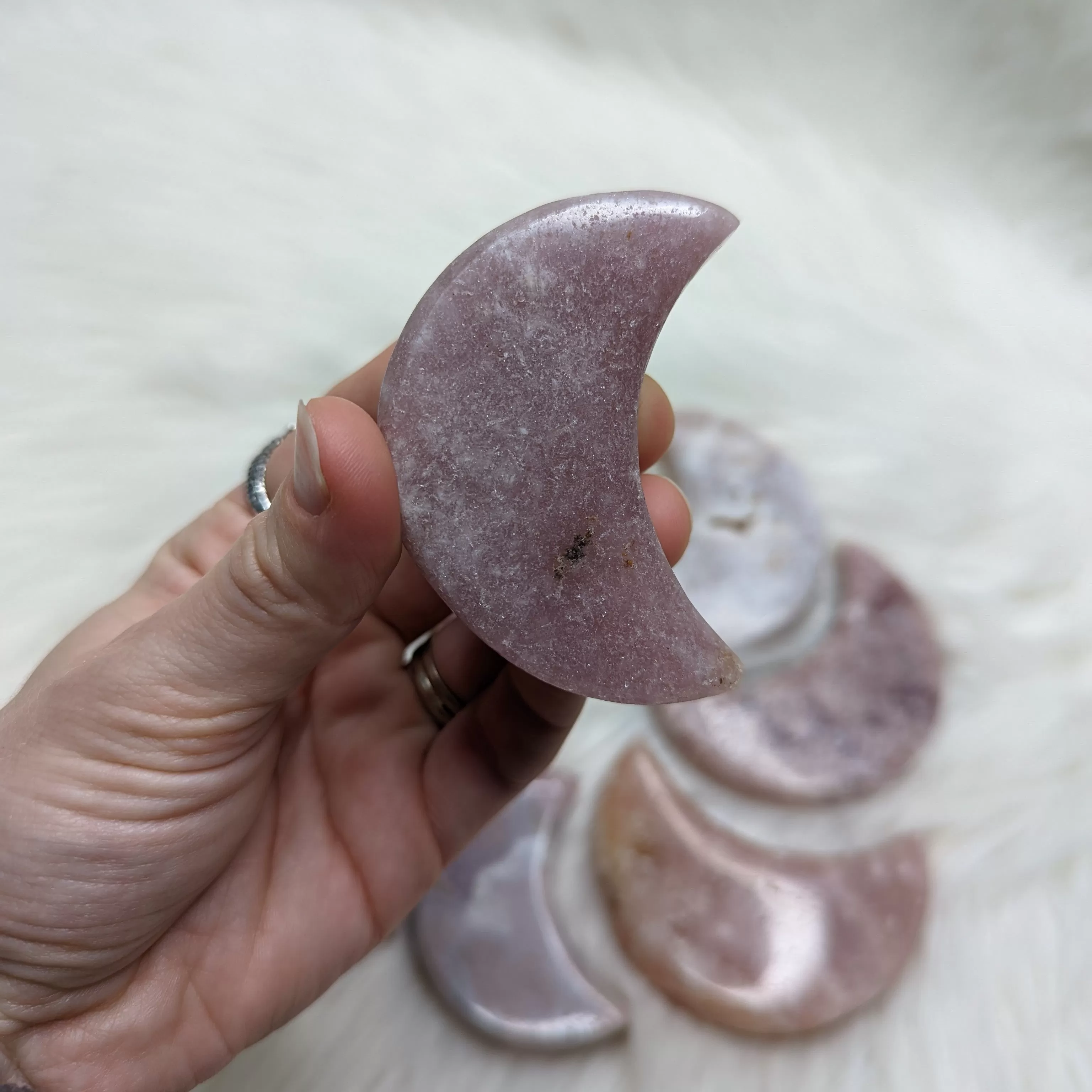 One DREAMY Pink Amethyst small Crescent Moon Carving