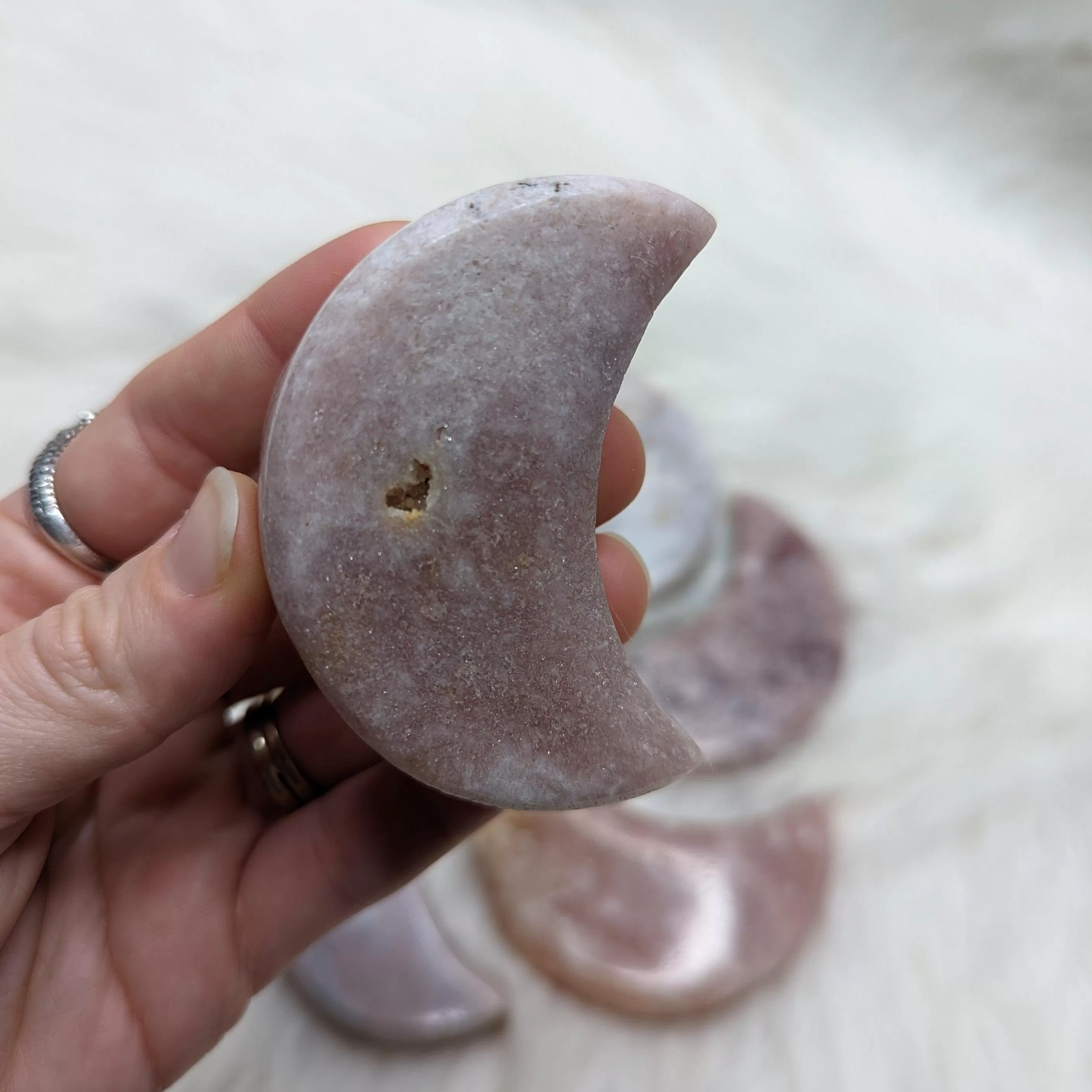 One DREAMY Pink Amethyst small Crescent Moon Carving