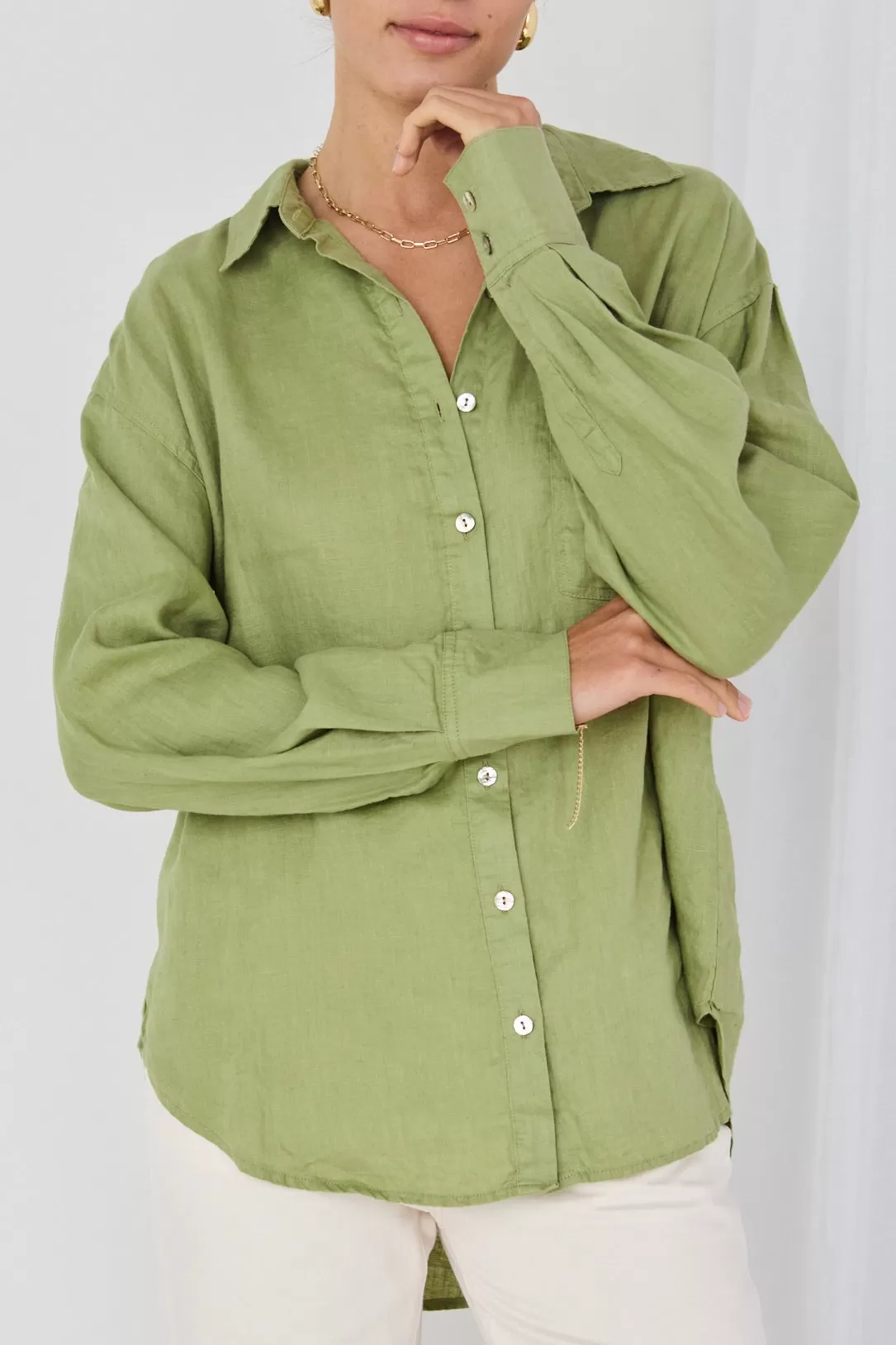 Optimum Moss Linen Oversized Shirt