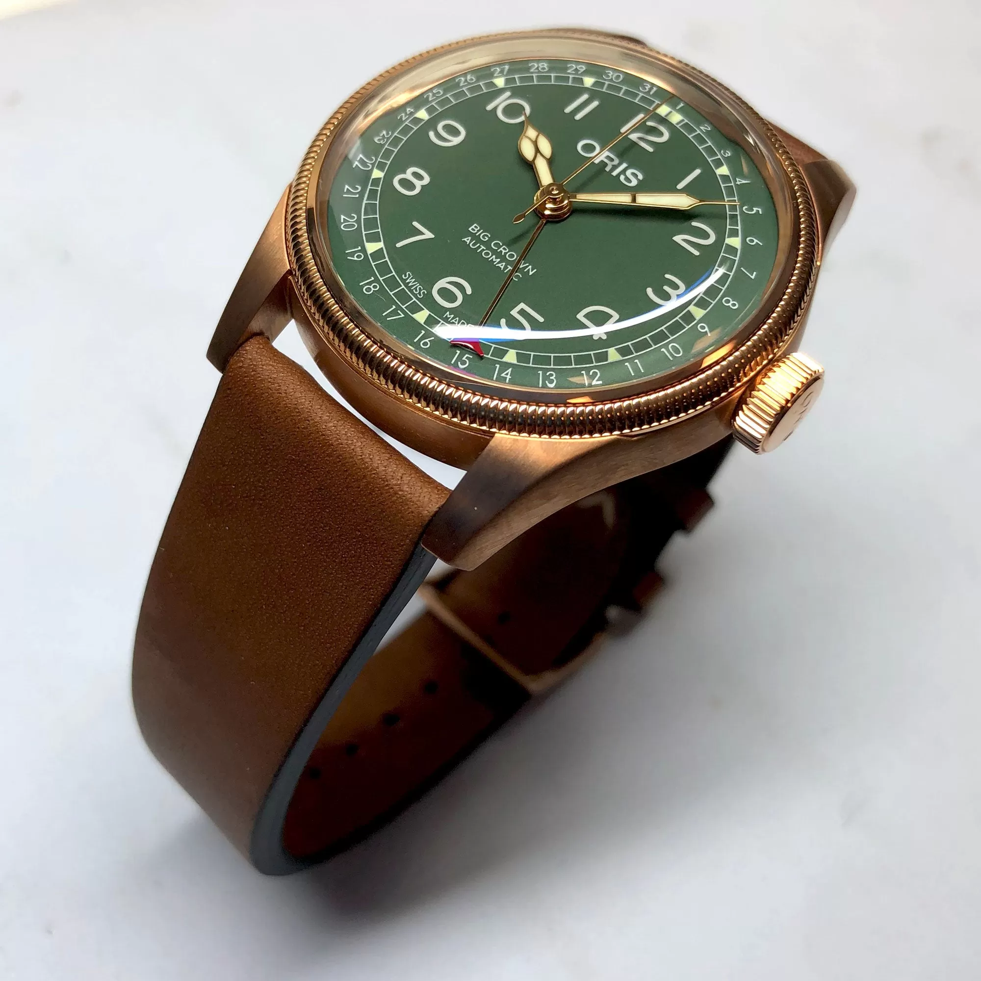 Oris 40MM Big Crown Pointer Date 80th Anniversary Automatic Green Dial Bronze Watch