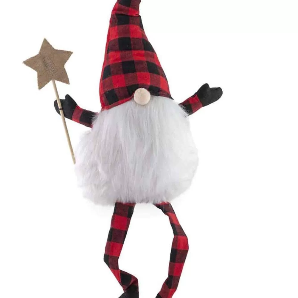 Otto Red and Black Check Star Wand Gnome Christmas Accent