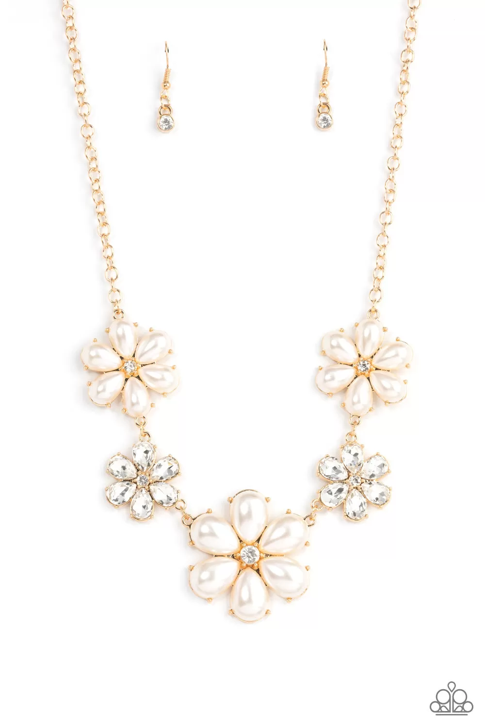 Paparazzi Fiercely Flowering - Gold White Necklace