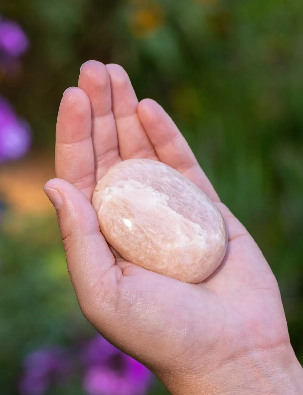 Peach Moonstone Palm Stone for Cherish