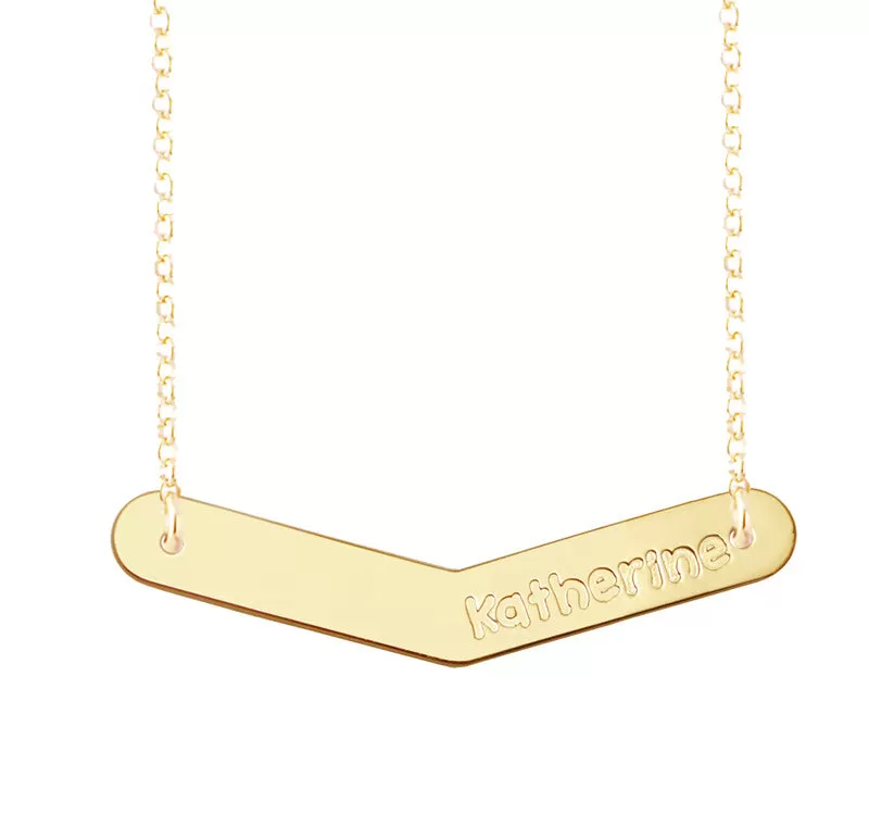 Personalized Gold Bar Necklace - Chevron