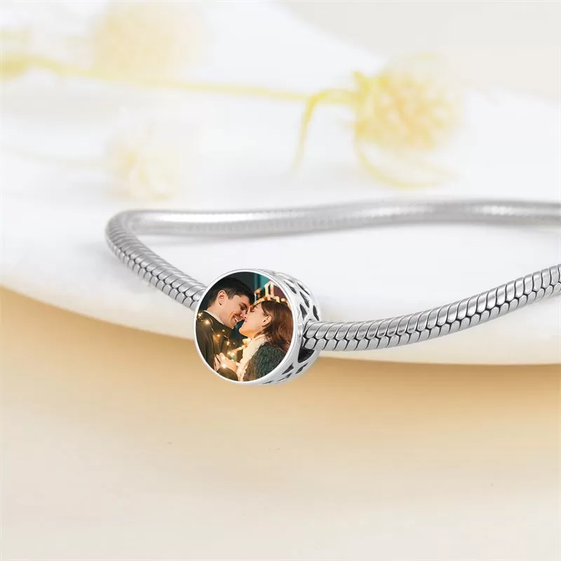 Personalized Photo Charm Bead Celtic knot Cross Picture Charms for Bracelet Sterling Silver Customized Photo Round Shape Bead