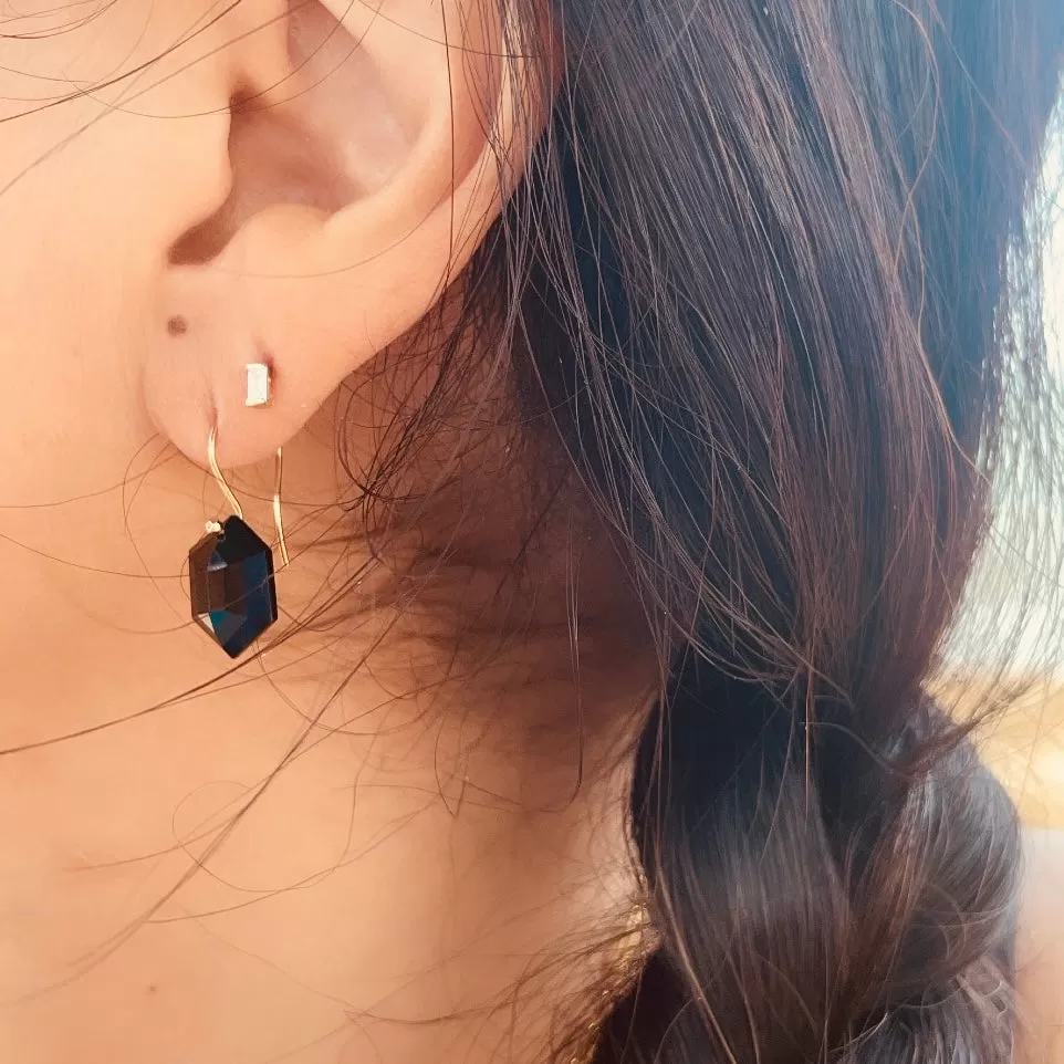 Petite hexagon black spinel earrings