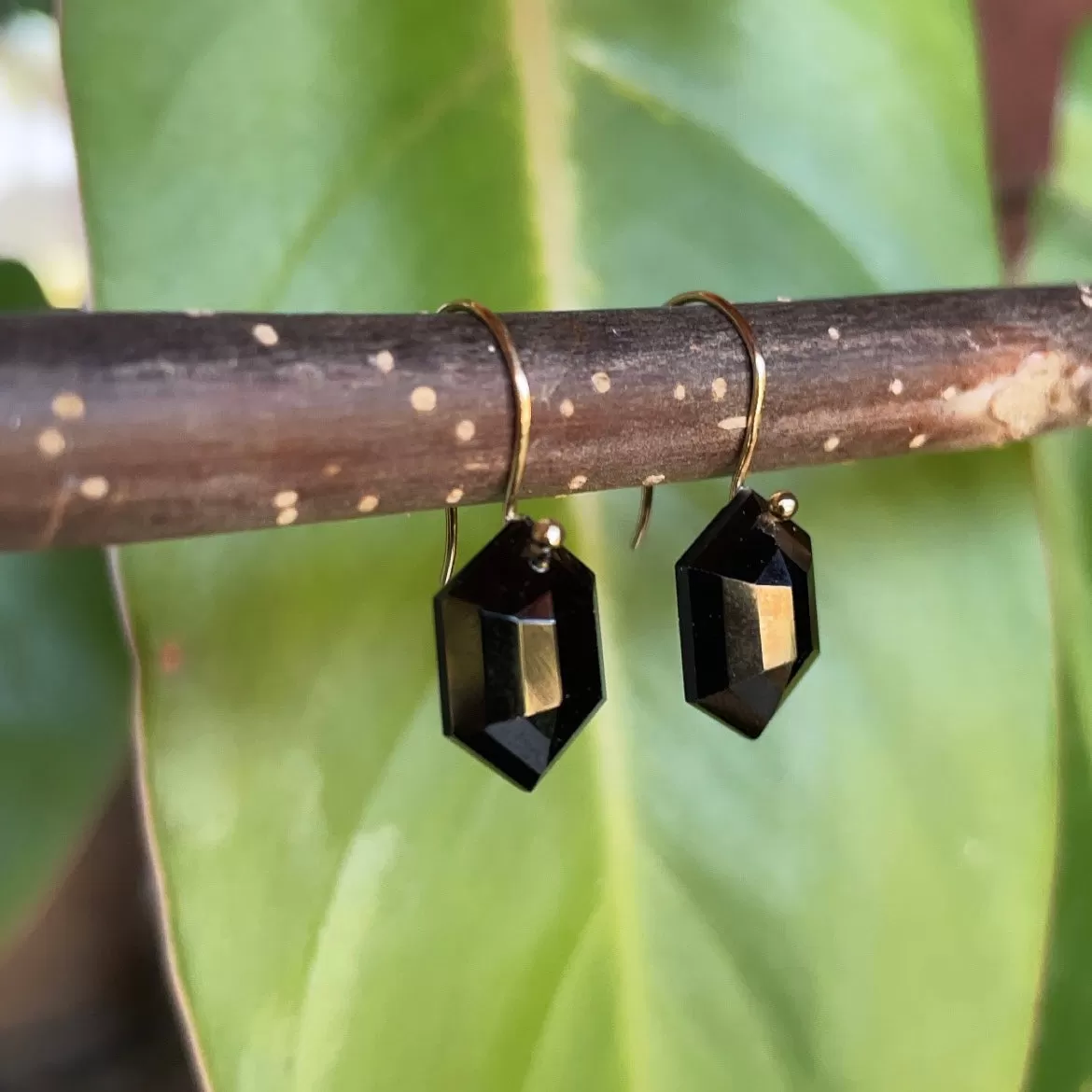 Petite hexagon black spinel earrings