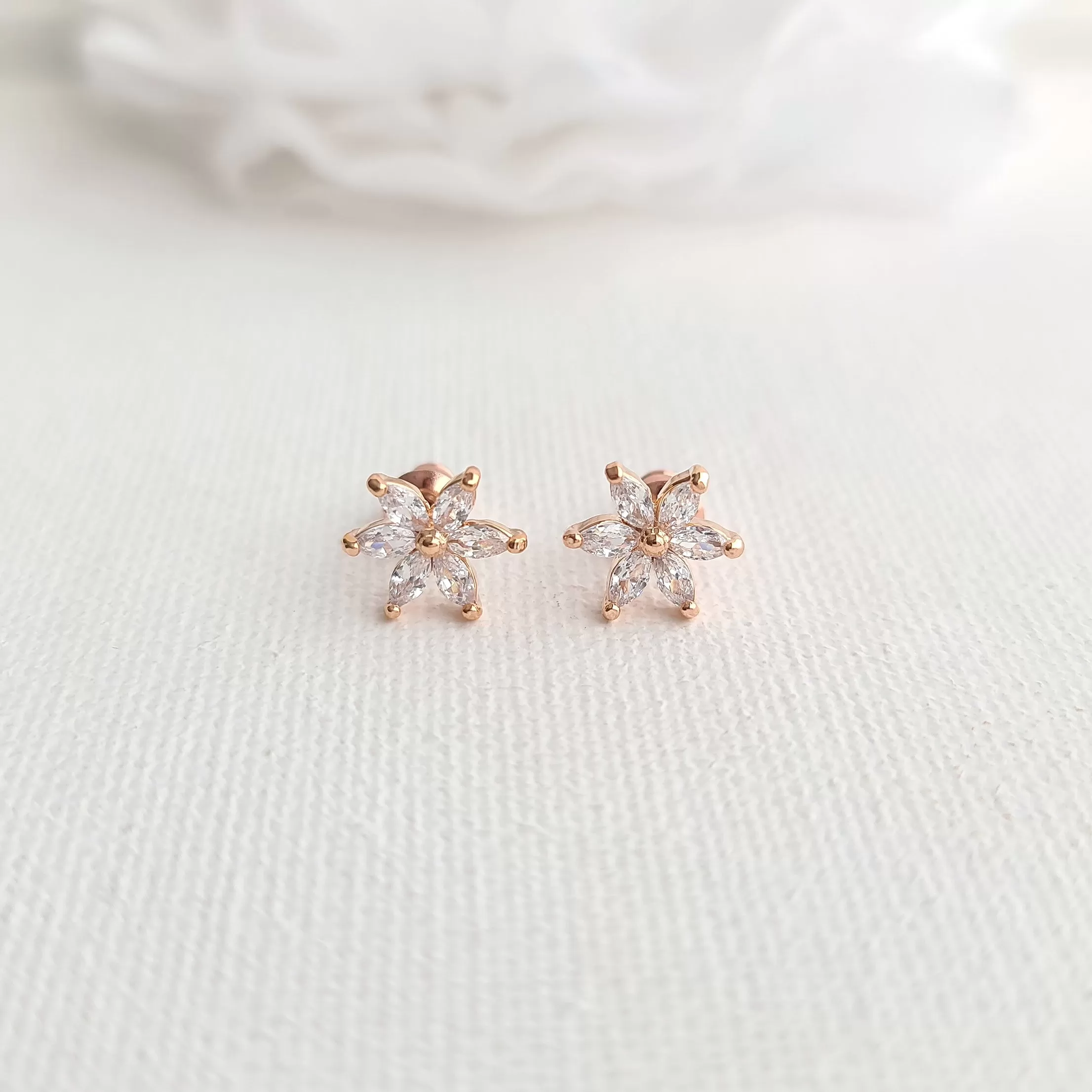 Petite Rose Gold Flower Earrings-Trisha