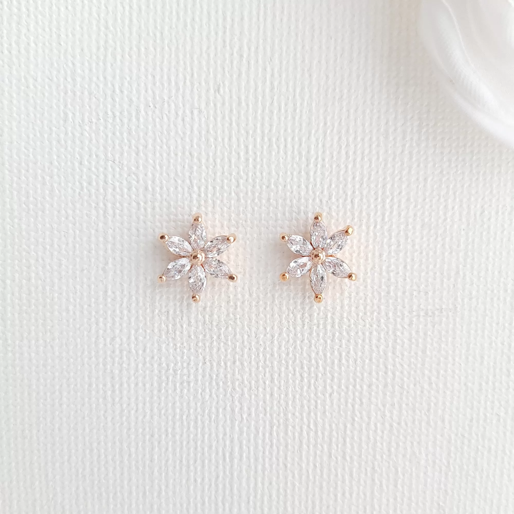 Petite Rose Gold Flower Earrings-Trisha