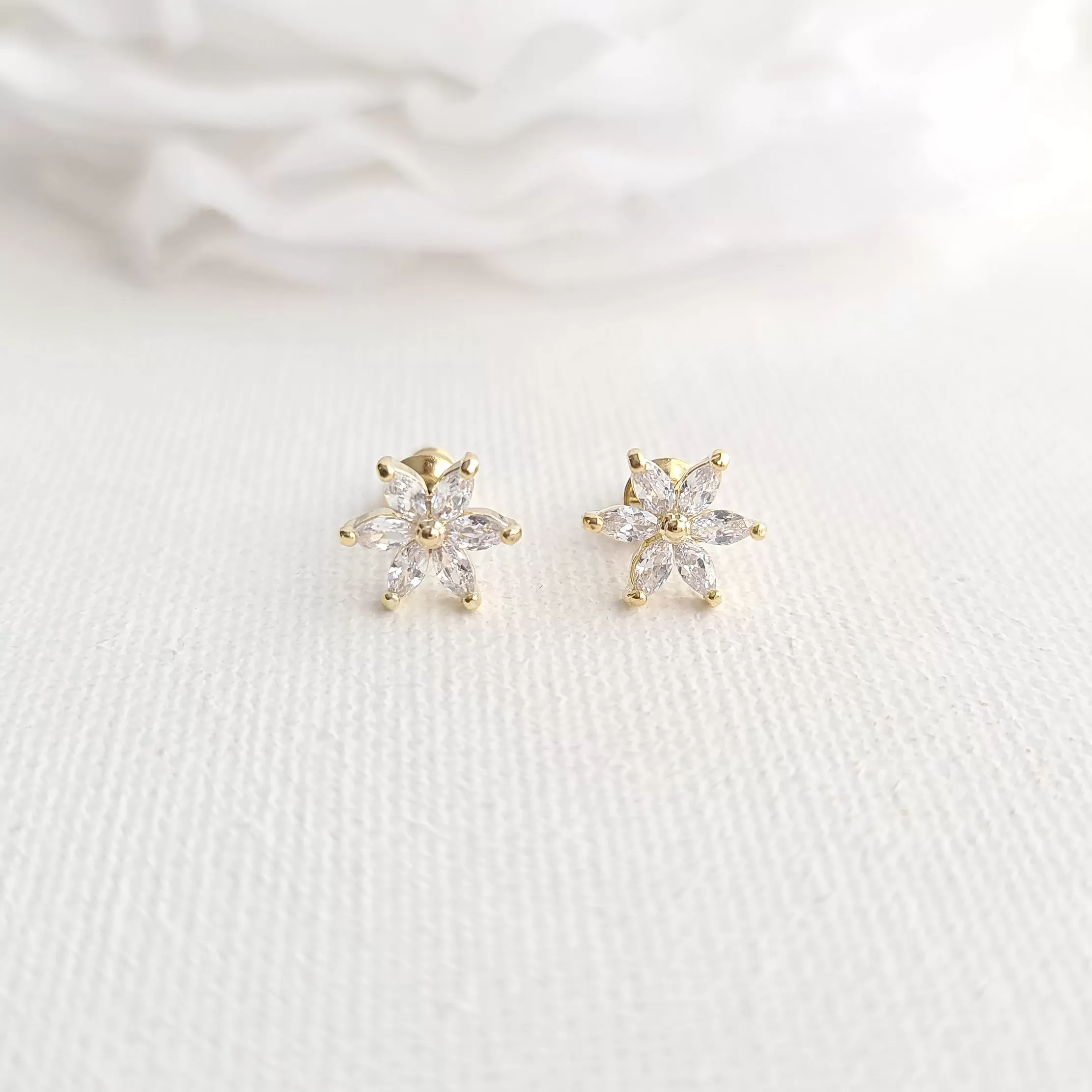 Petite Rose Gold Flower Earrings-Trisha