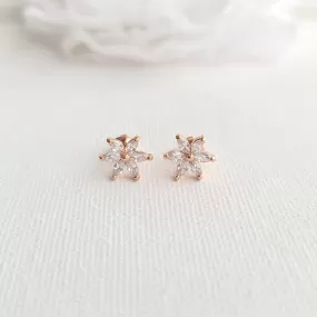 Petite Rose Gold Flower Earrings-Trisha