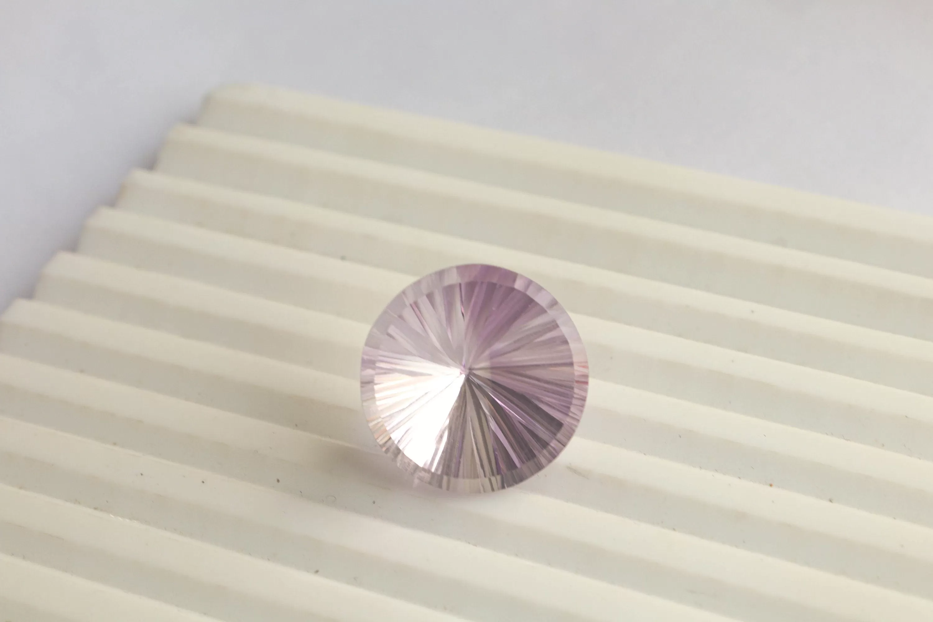 Pink Amethyst Round Concave Cut Gemstone | 20x20mm | 28.80 Carats