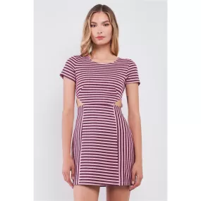 Pink & Black Striped Short Sleeve Cut-out Detail Tight Fit Mini Dress