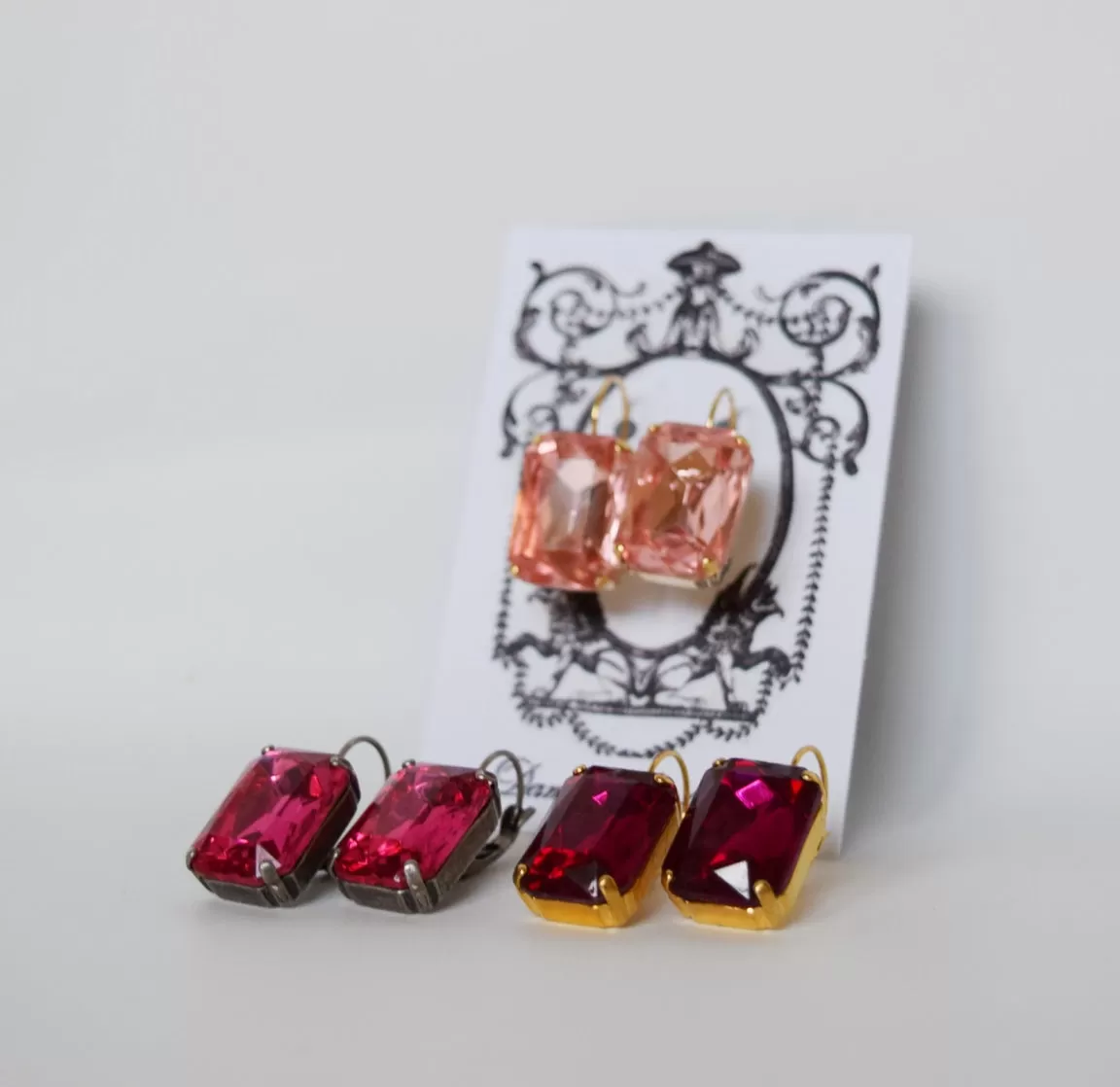 Pink Crystal Earrings - Large Octagon