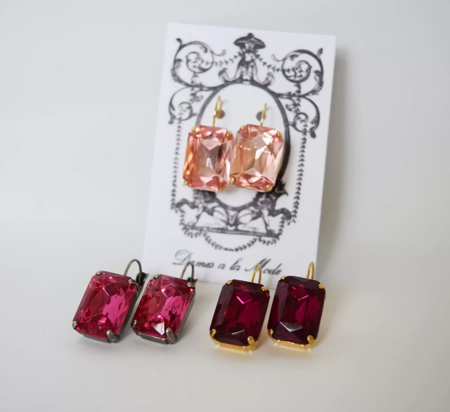 Pink Crystal Earrings - Large Octagon