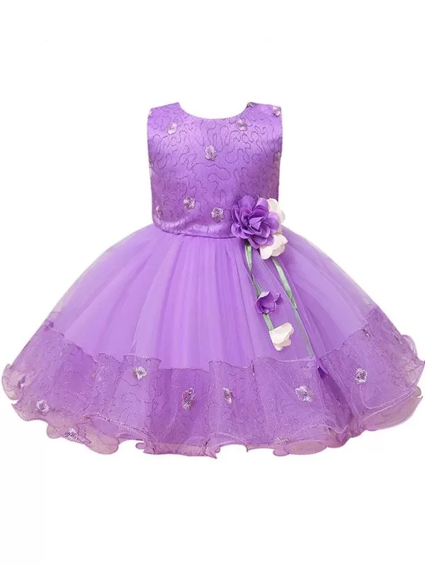 Pink Jewel Neck Flower Girl Dresses Sleeveless Cotton Tulle Flowers Kids Party Dresses