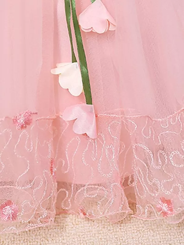 Pink Jewel Neck Flower Girl Dresses Sleeveless Cotton Tulle Flowers Kids Party Dresses