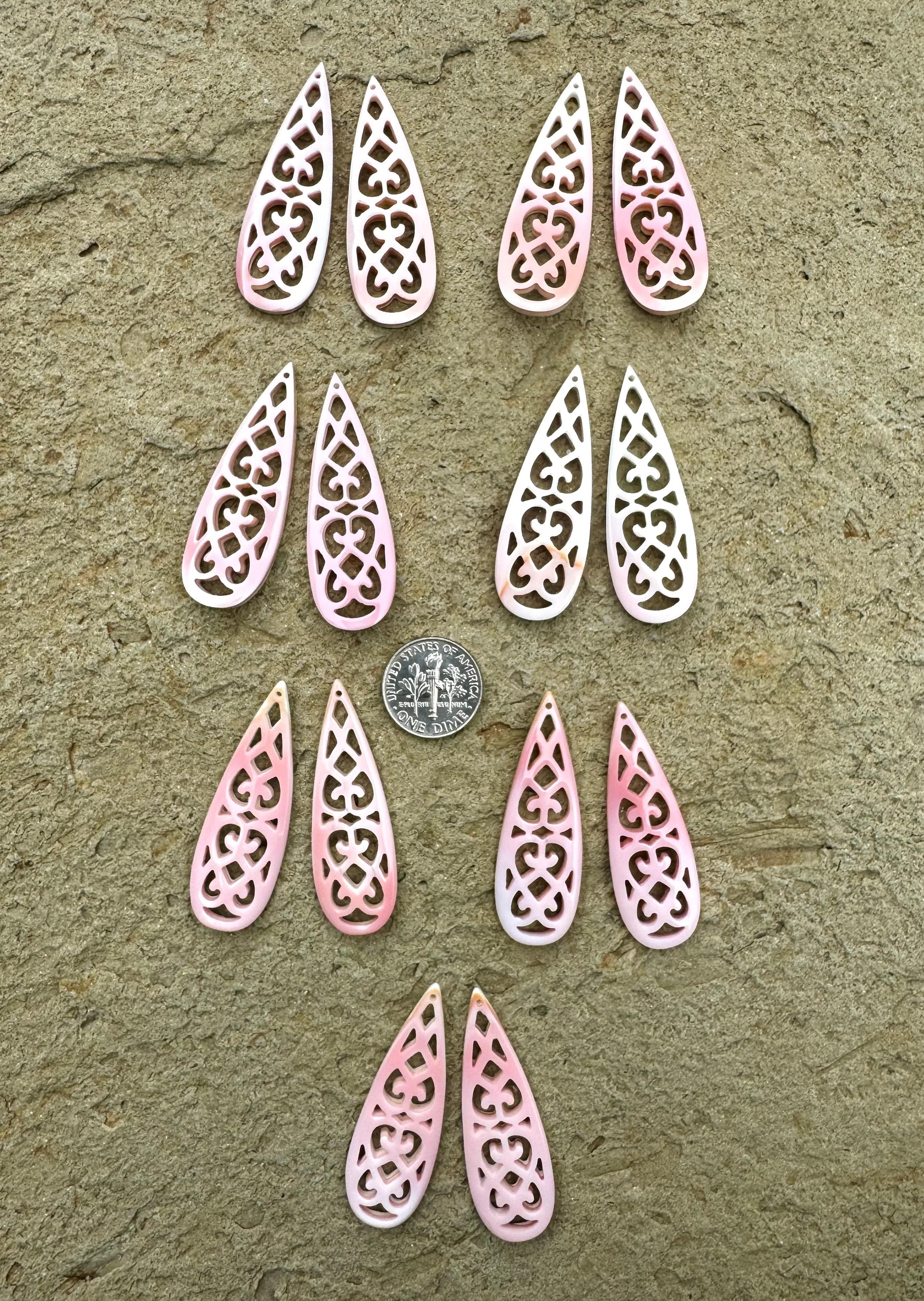 Pink Queen Conch Shell Carved Earring Bead Pairs 15x45mm, One Pair