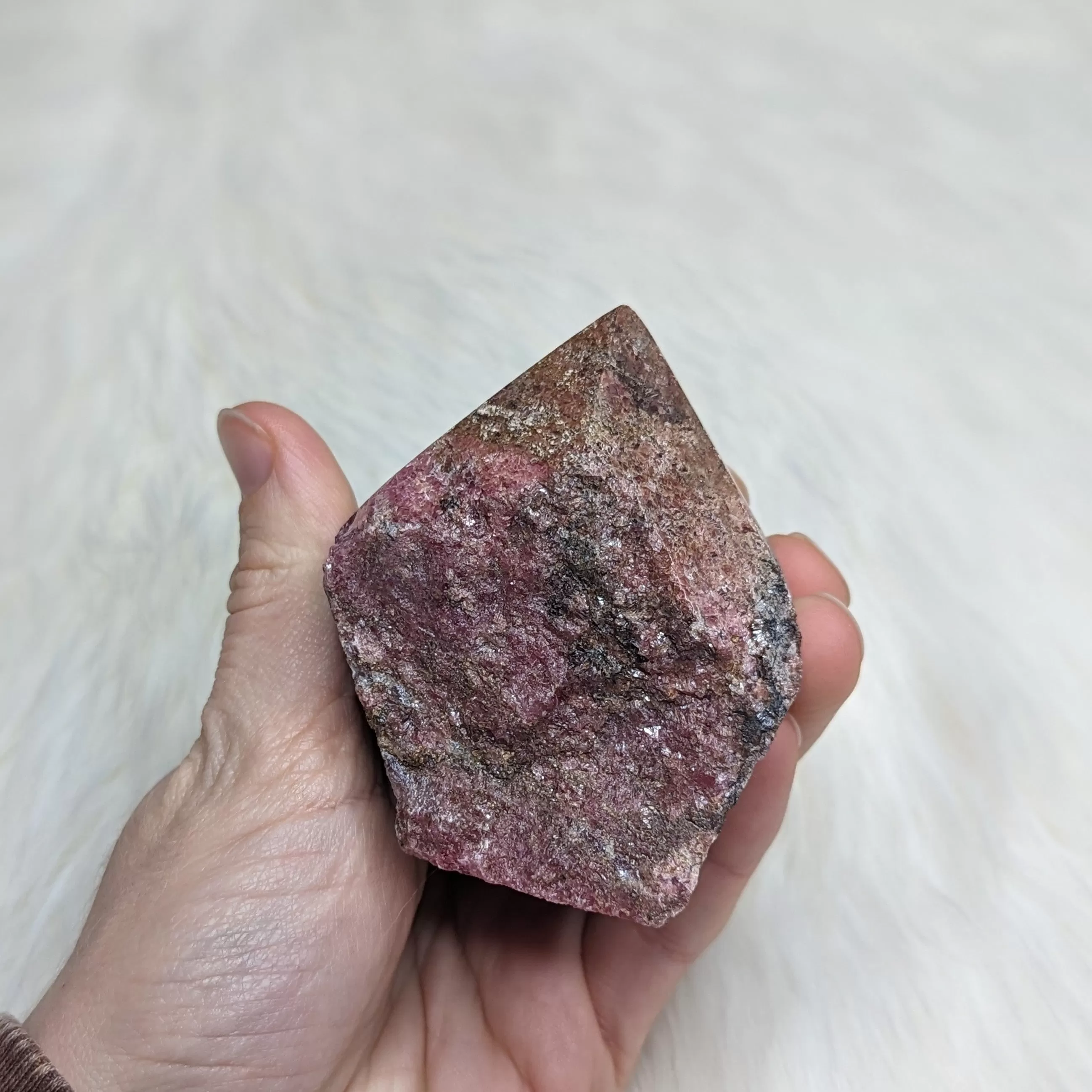 Pink Rhodonite Polished Point Carving ~ 6 sides