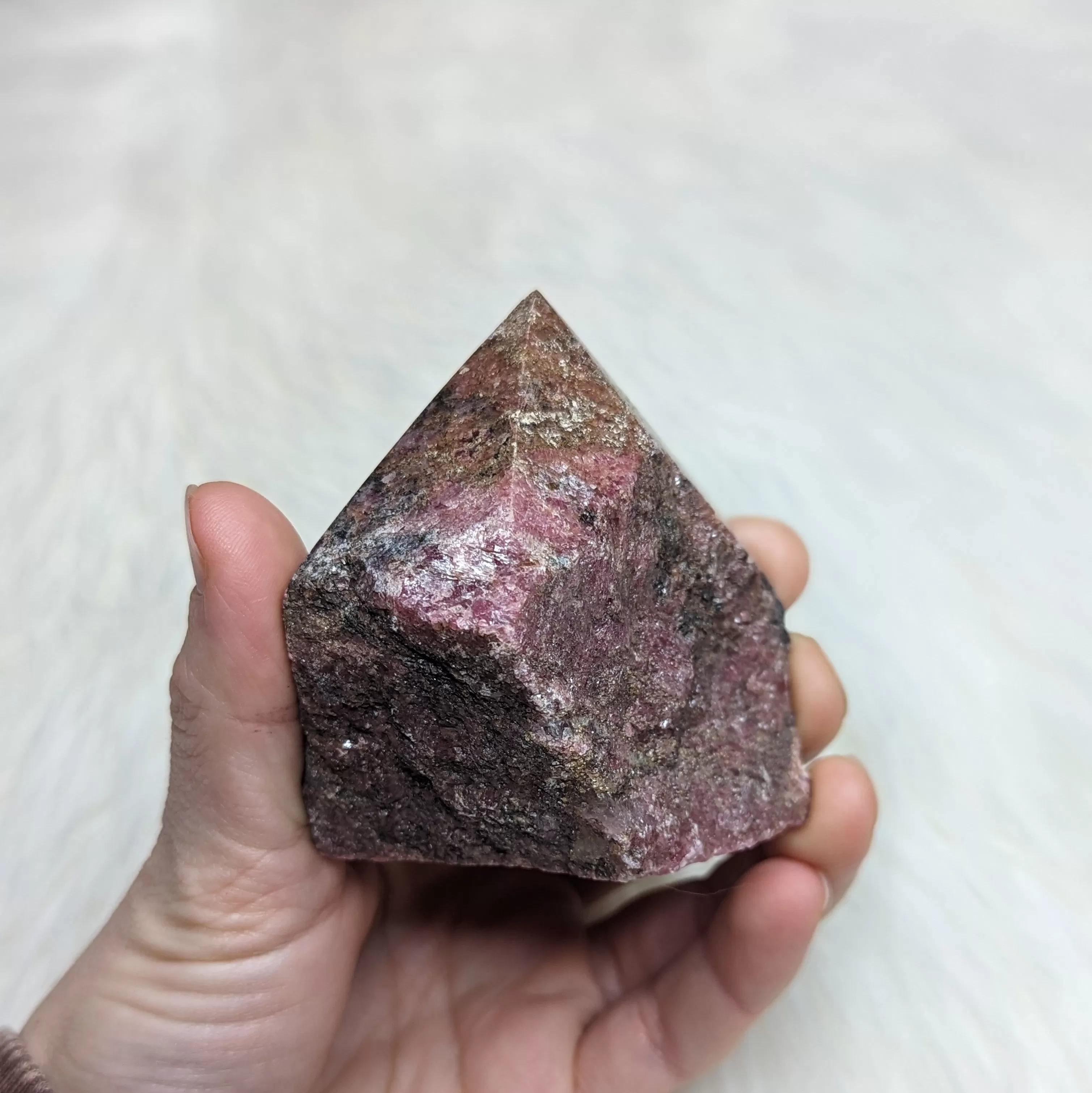 Pink Rhodonite Polished Point Carving ~ 6 sides