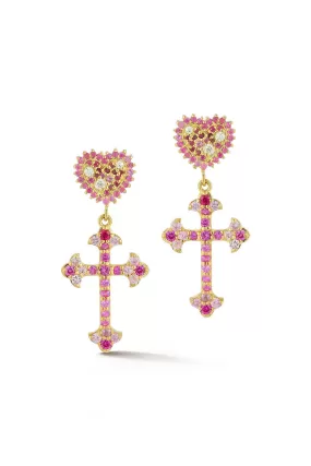 Pink Sapphire Cross Earrings