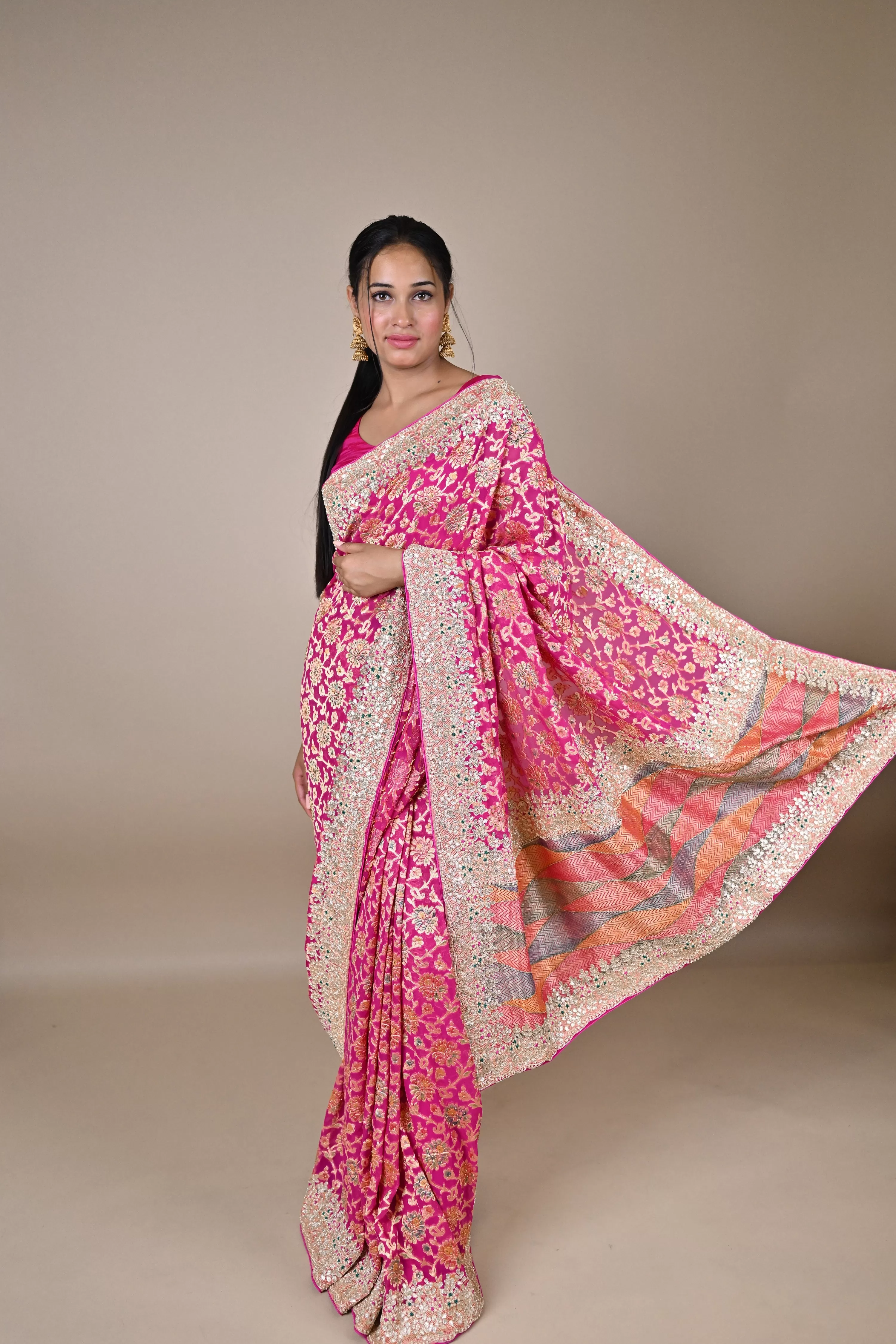 Pure georgette  hand embroidered banarasi saree