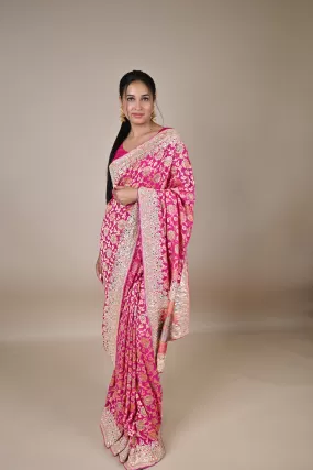 Pure georgette  hand embroidered banarasi saree