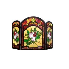 "IGGY" Tiffany-glass Floral Design 3pcs Folding Fireplace Screen