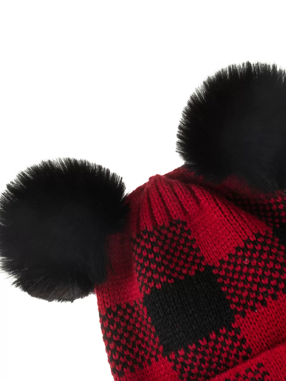 Red & Black Plaid Hairball Knitted Child Hat