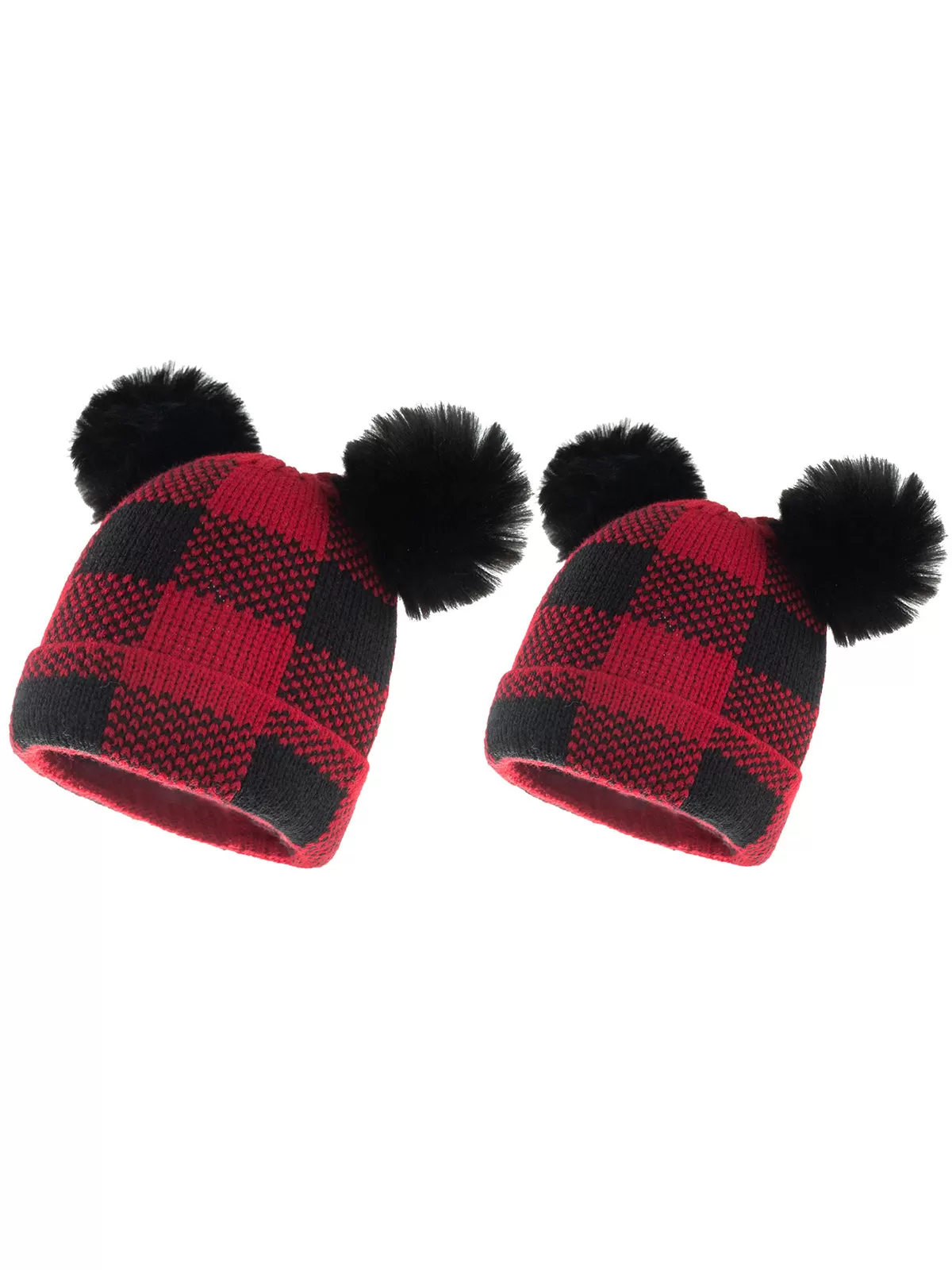 Red & Black Plaid Hairball Knitted Child Hat