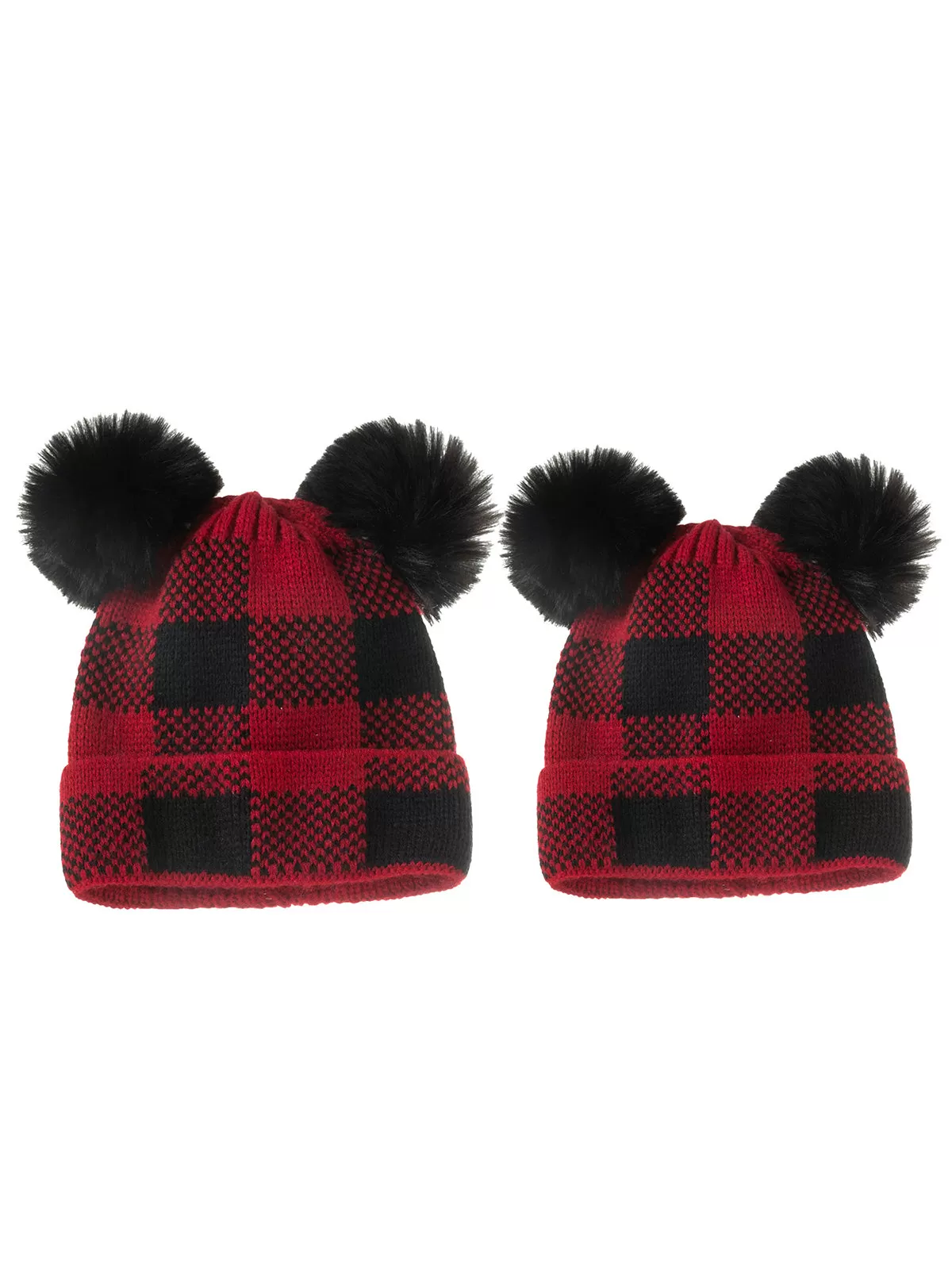 Red & Black Plaid Hairball Knitted Child Hat