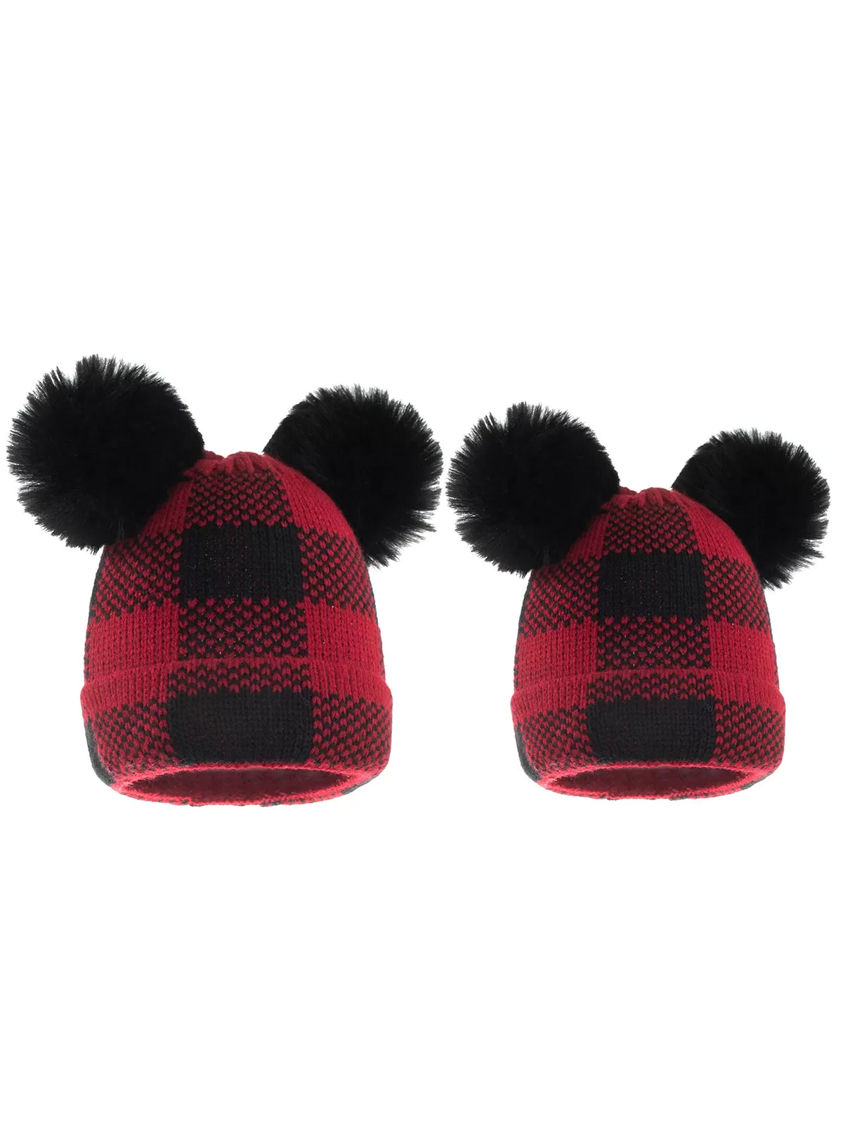 Red & Black Plaid Hairball Knitted Child Hat