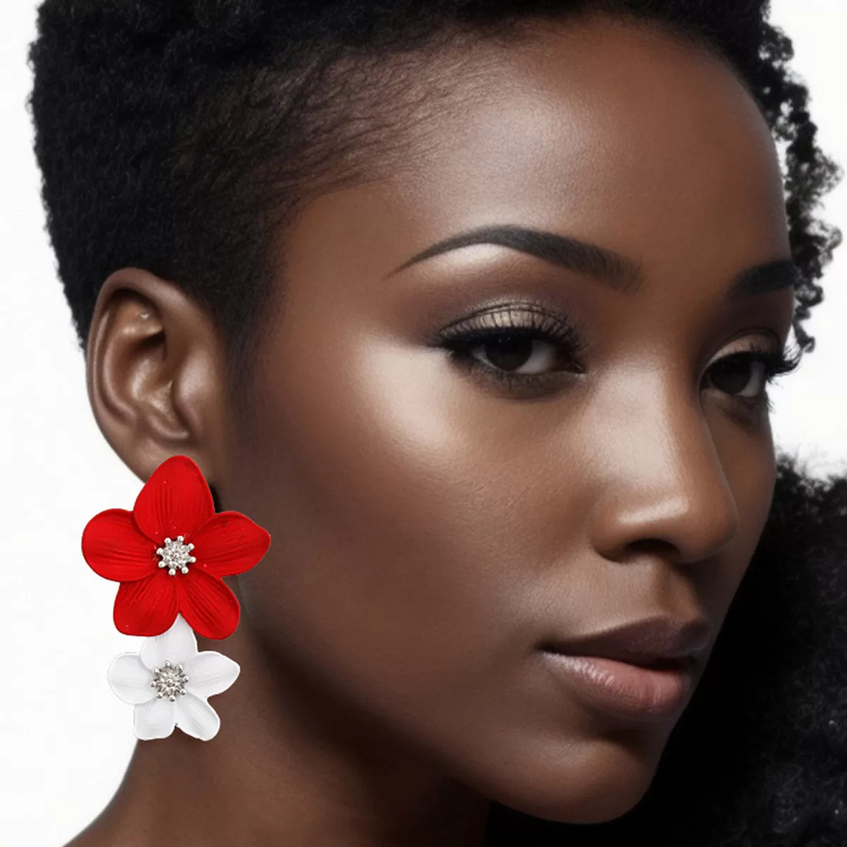 Red & White Flower Earrings