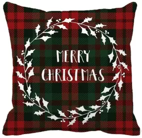 Red Black Plaids Merry Christmas Throw Pillow Case Cushion Cover Decorative