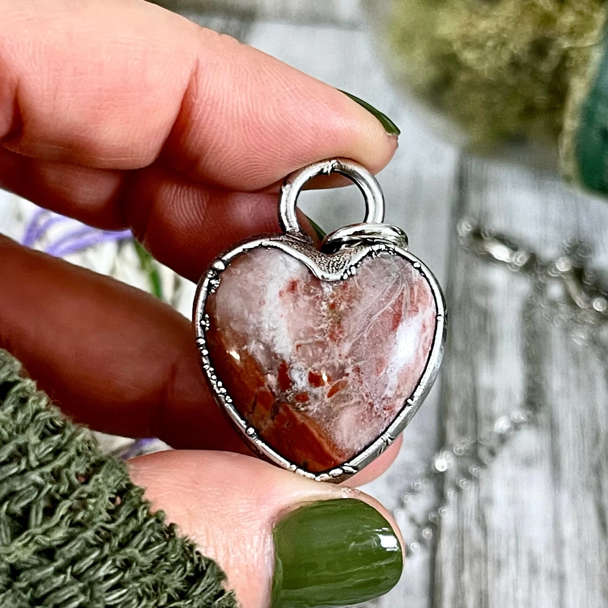 Red Jasper Crystal Heart Necklace in Fine Silver / Stone Pendant